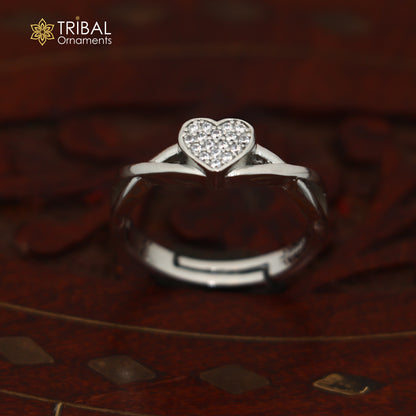 925 sterling silver heart design cz stone ring sr858