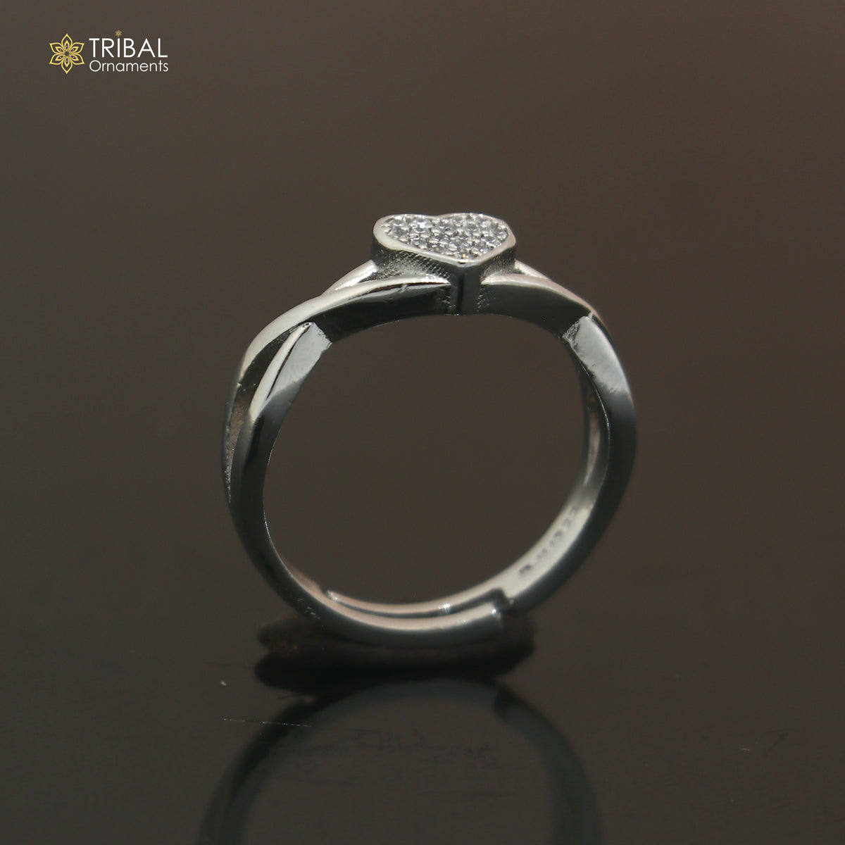 925 sterling silver heart design cz stone ring sr858