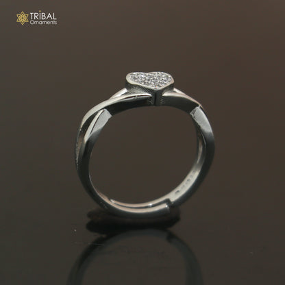 925 sterling silver heart design cz stone ring sr858
