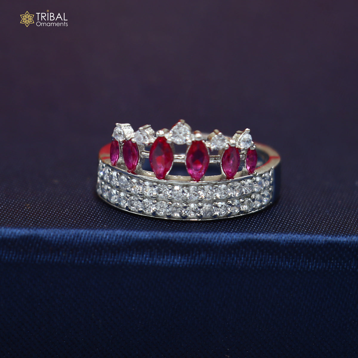 925 sterling silver crown style cz stone ring sr859