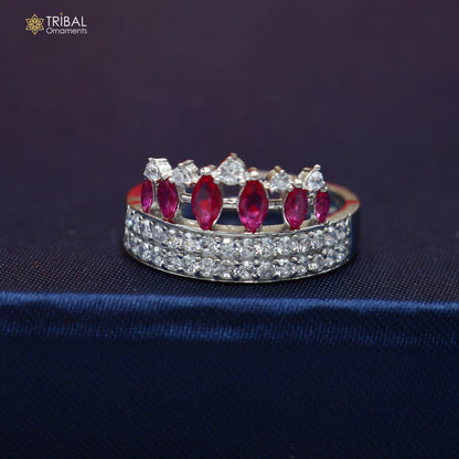 925 sterling silver crown style cz stone ring sr859