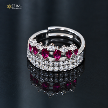 925 sterling silver crown style cz stone ring sr859