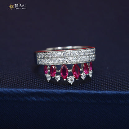 925 sterling silver crown style cz stone ring sr859