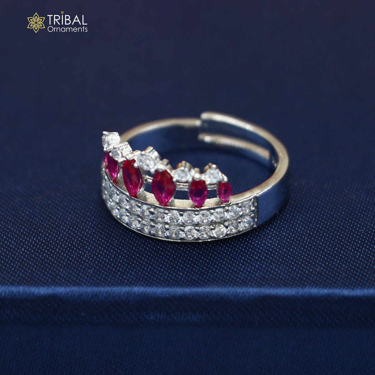 925 sterling silver crown style cz stone ring sr859