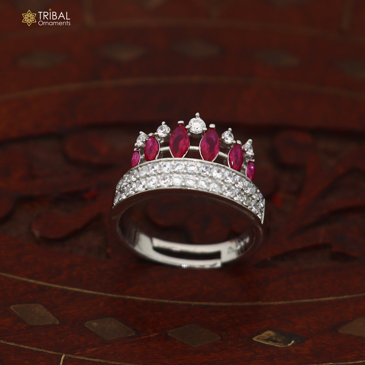 925 sterling silver crown style cz stone ring sr859