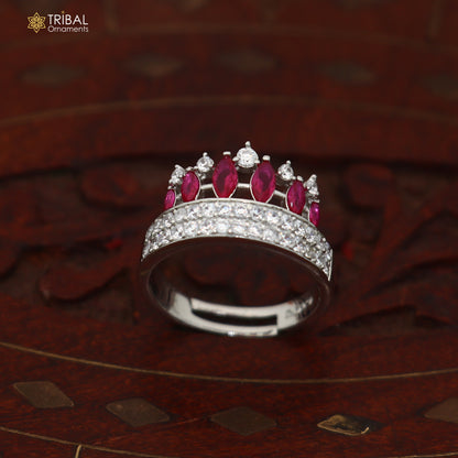 925 sterling silver crown style cz stone ring sr859