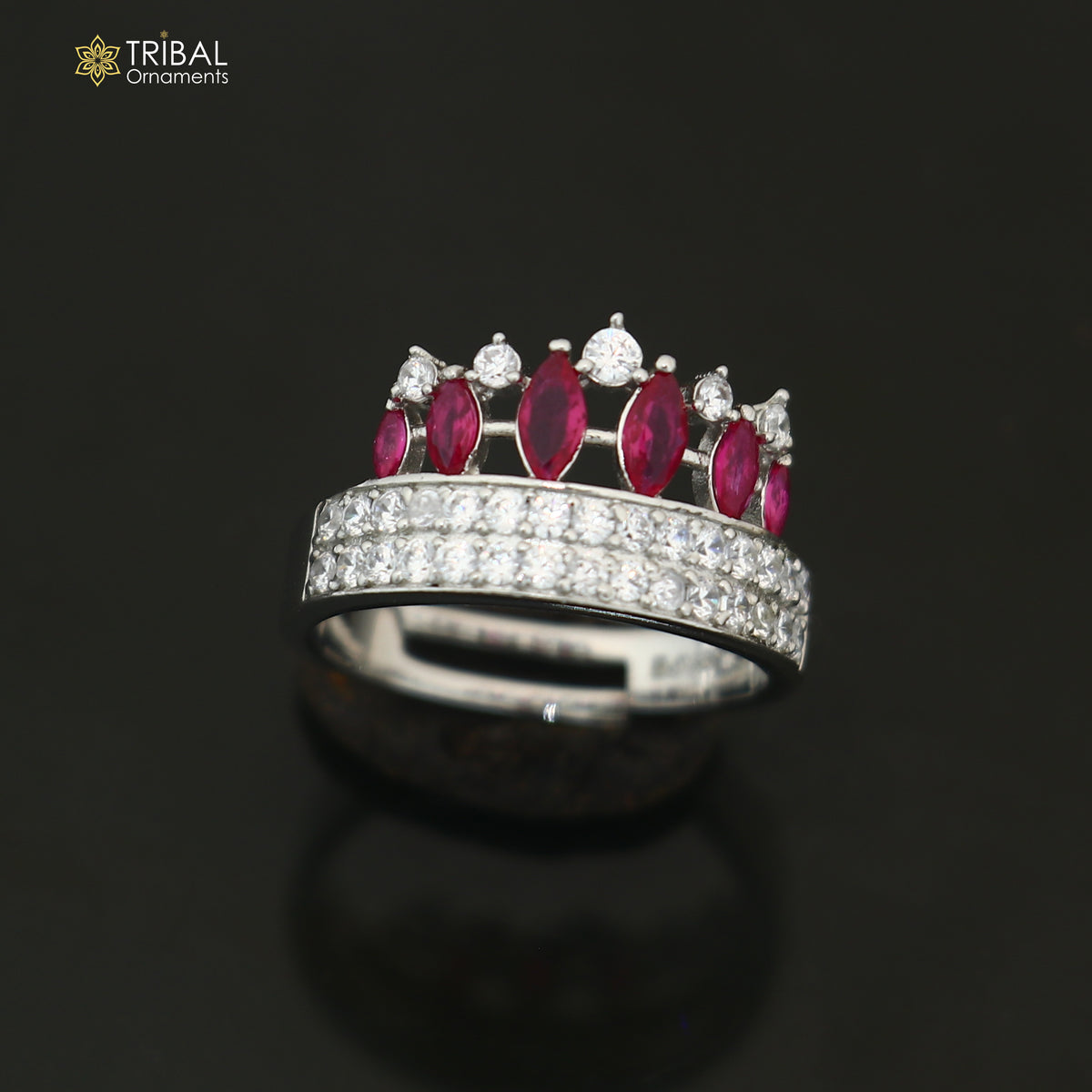 925 sterling silver crown style cz stone ring sr859