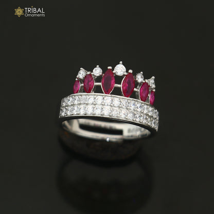 925 sterling silver crown style cz stone ring sr859