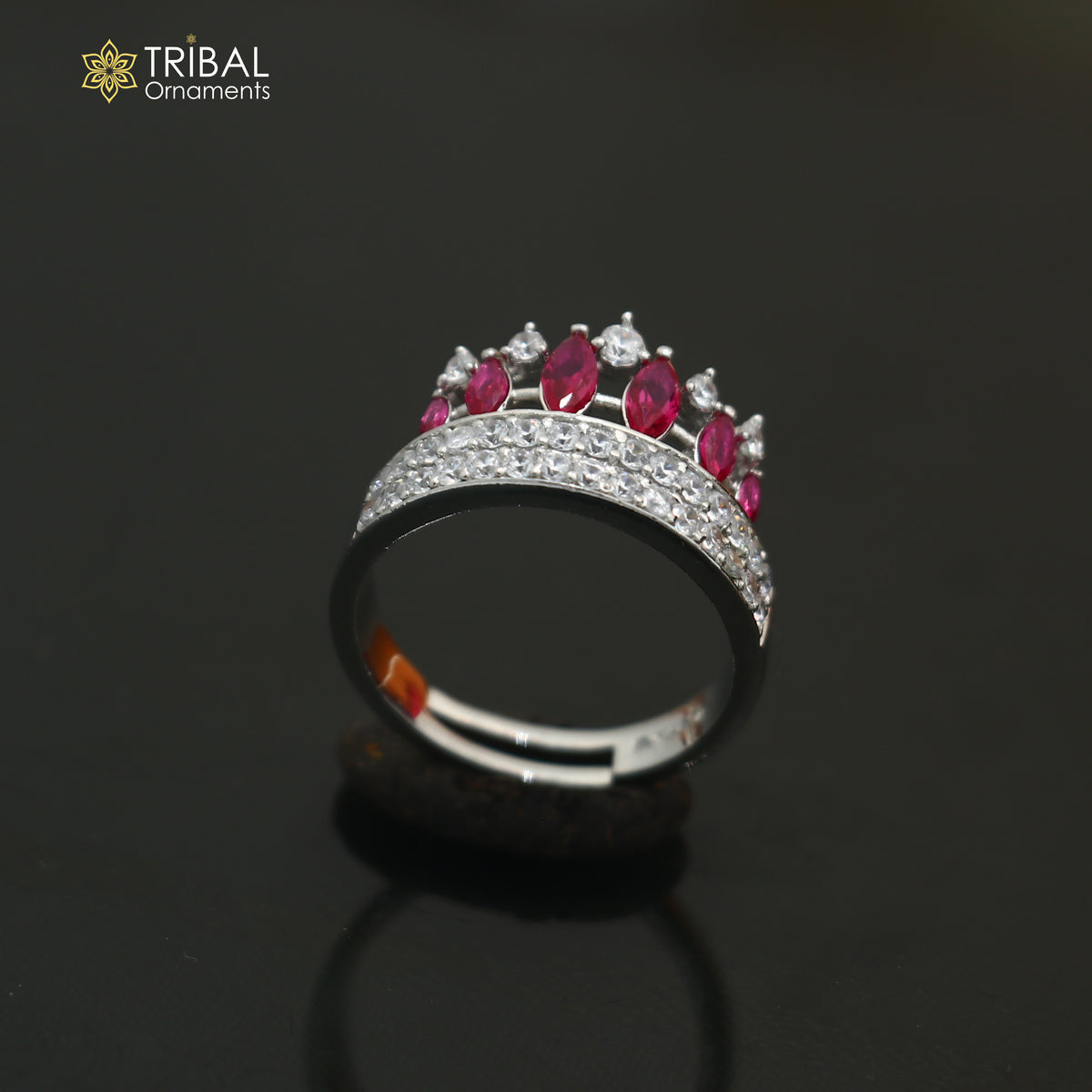 925 sterling silver crown style cz stone ring sr859