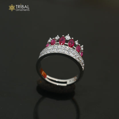925 sterling silver crown style cz stone ring sr859