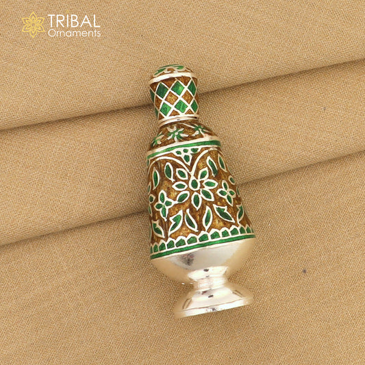 925 Sterling silver handmade fabulous meenakari trinket box, container box, casket box, sindoor box, enamel work customized  box stb862