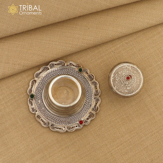 925 Sterling silver handmade fabulous meenakari trinket box, container box, casket box, sindoor box, enamel work customized  box stb864