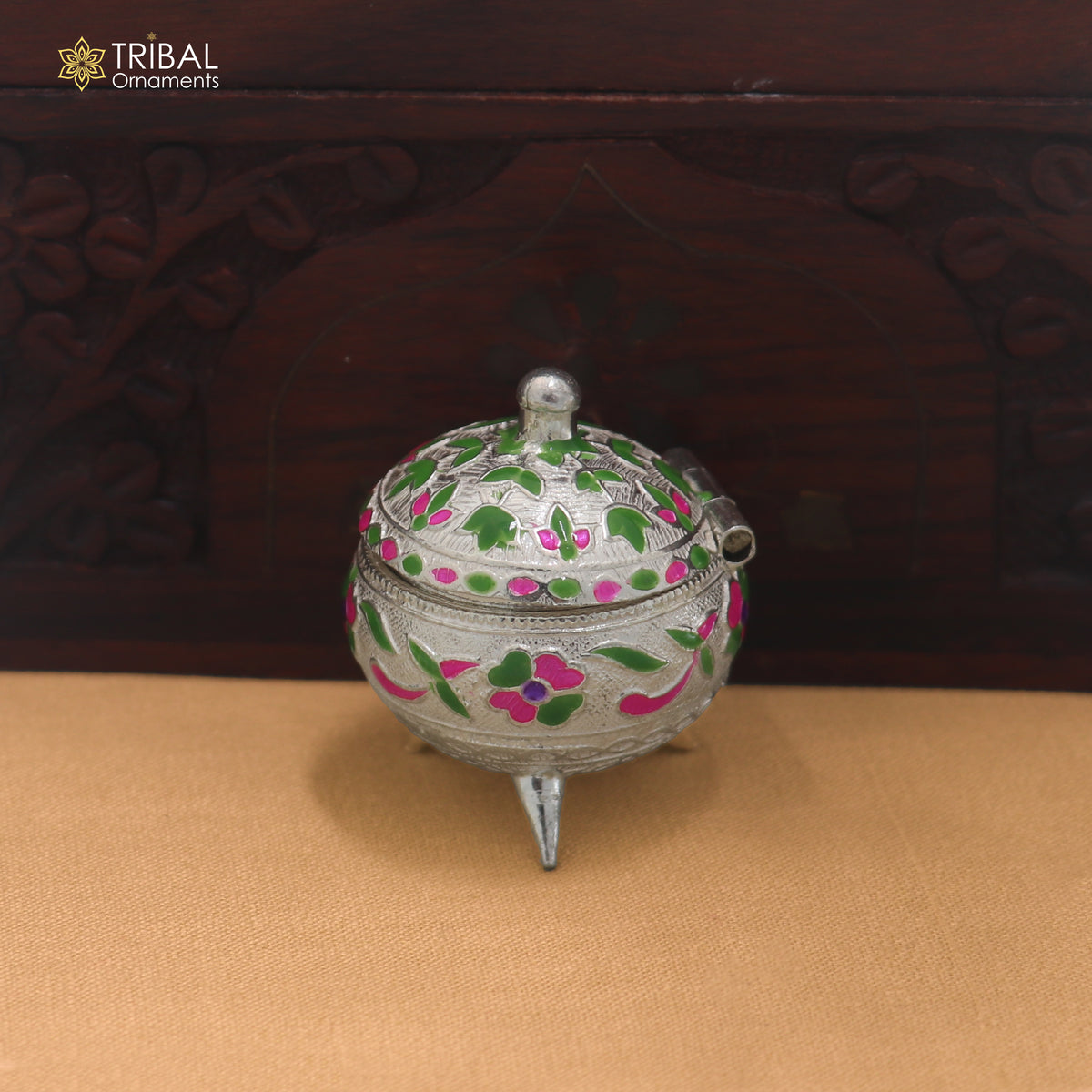 925 Sterling silver fabulous meenakari design trinket box, container box, sindoor customized box stb914