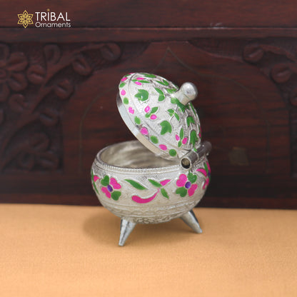 925 Sterling silver fabulous meenakari design trinket box, container box, sindoor customized box stb912