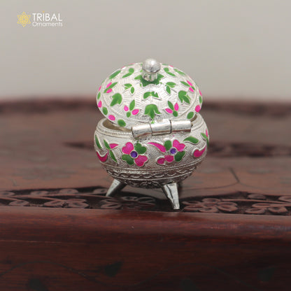 925 Sterling silver fabulous meenakari design trinket box, container box, sindoor customized box stb912