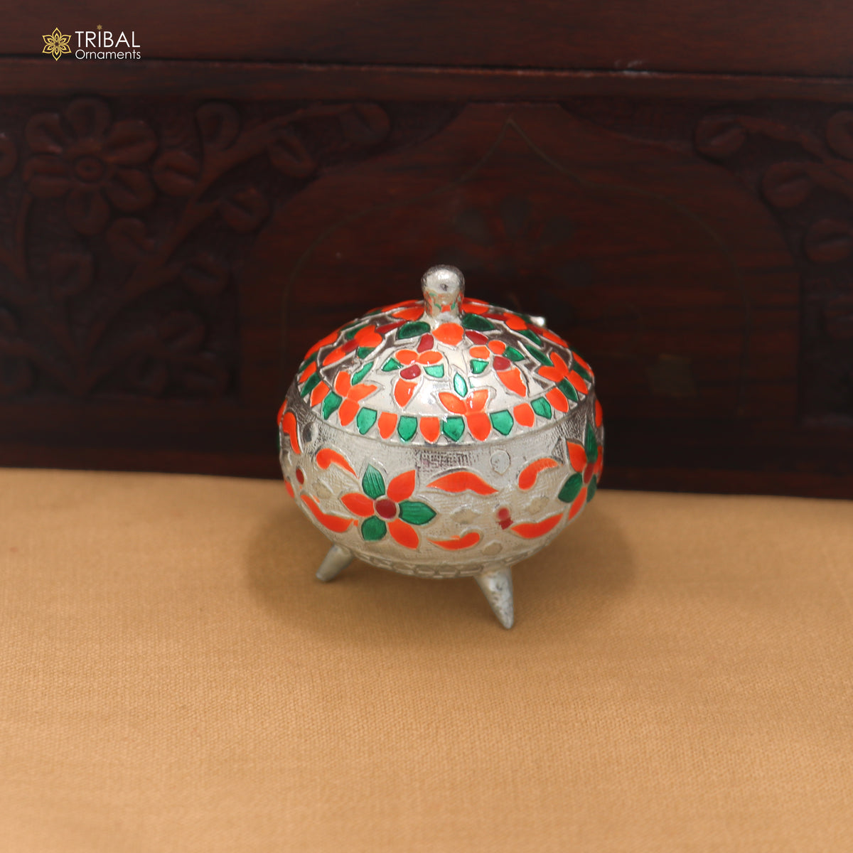 925 Sterling silver fabulous meenakari design trinket box, container box, sindoor customized box stb913