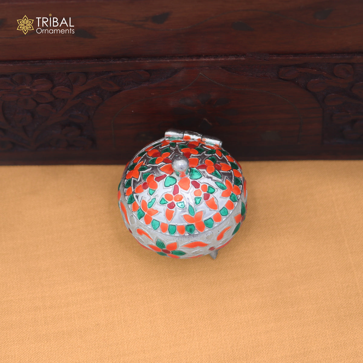 925 Sterling silver fabulous meenakari design trinket box, container box, sindoor customized box stb913