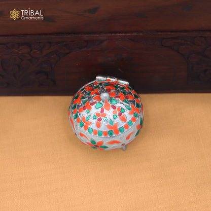925 Sterling silver fabulous meenakari design trinket box, container box, sindoor customized box stb913