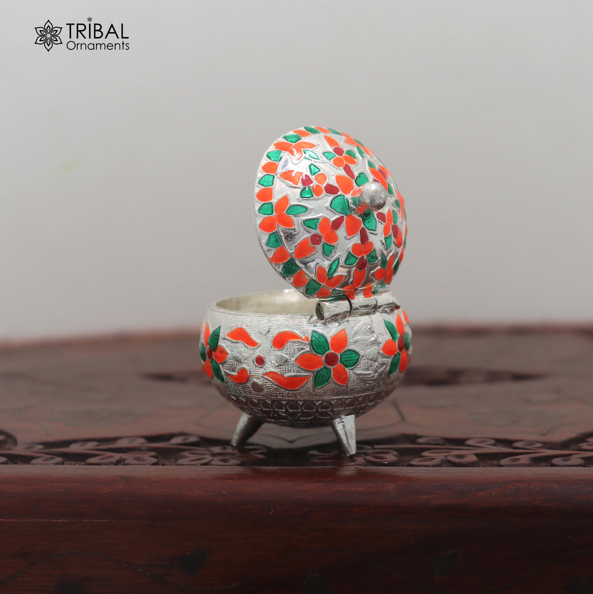 925 Sterling silver fabulous meenakari design trinket box, container box, sindoor customized box stb913