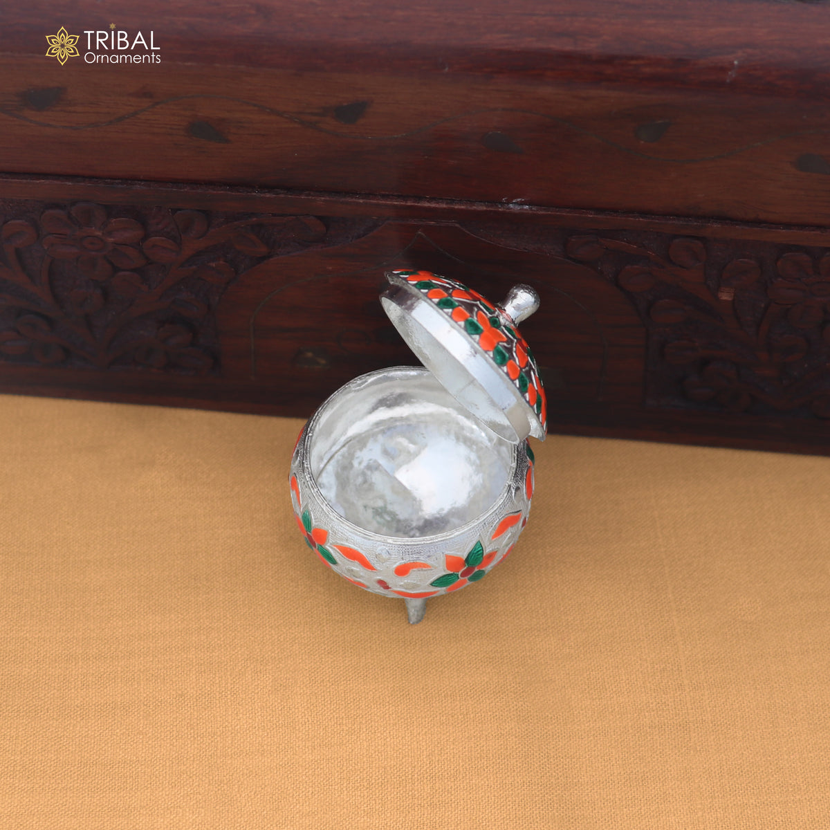 925 Sterling silver fabulous meenakari design trinket box, container box, sindoor customized box stb913