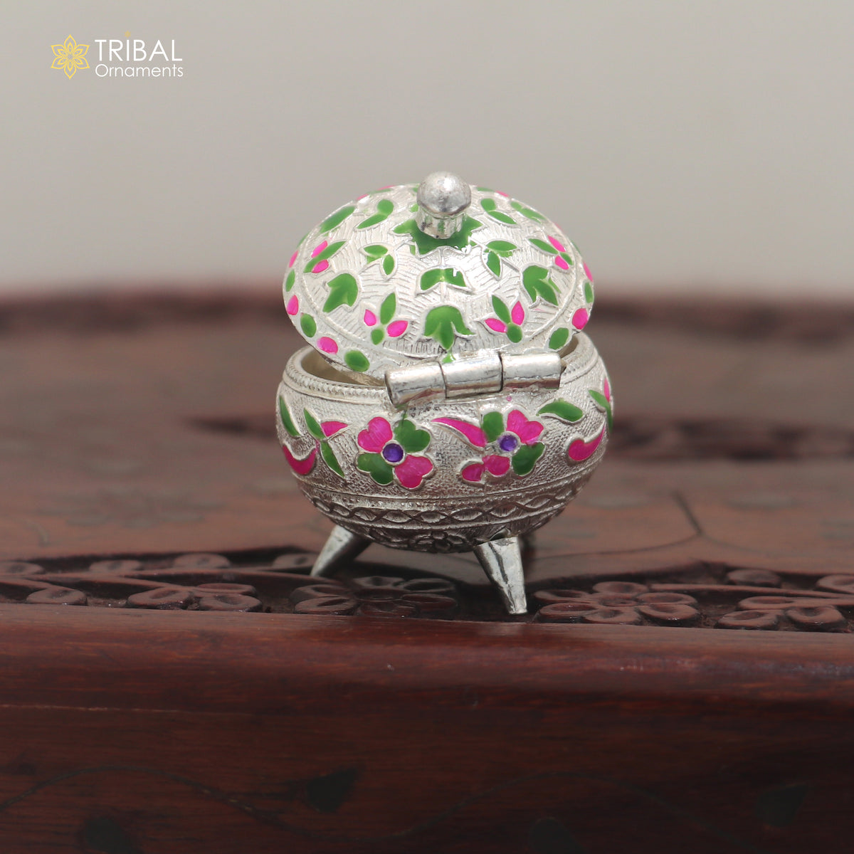 925 Sterling silver fabulous meenakari design trinket box, container box, sindoor customized box stb914