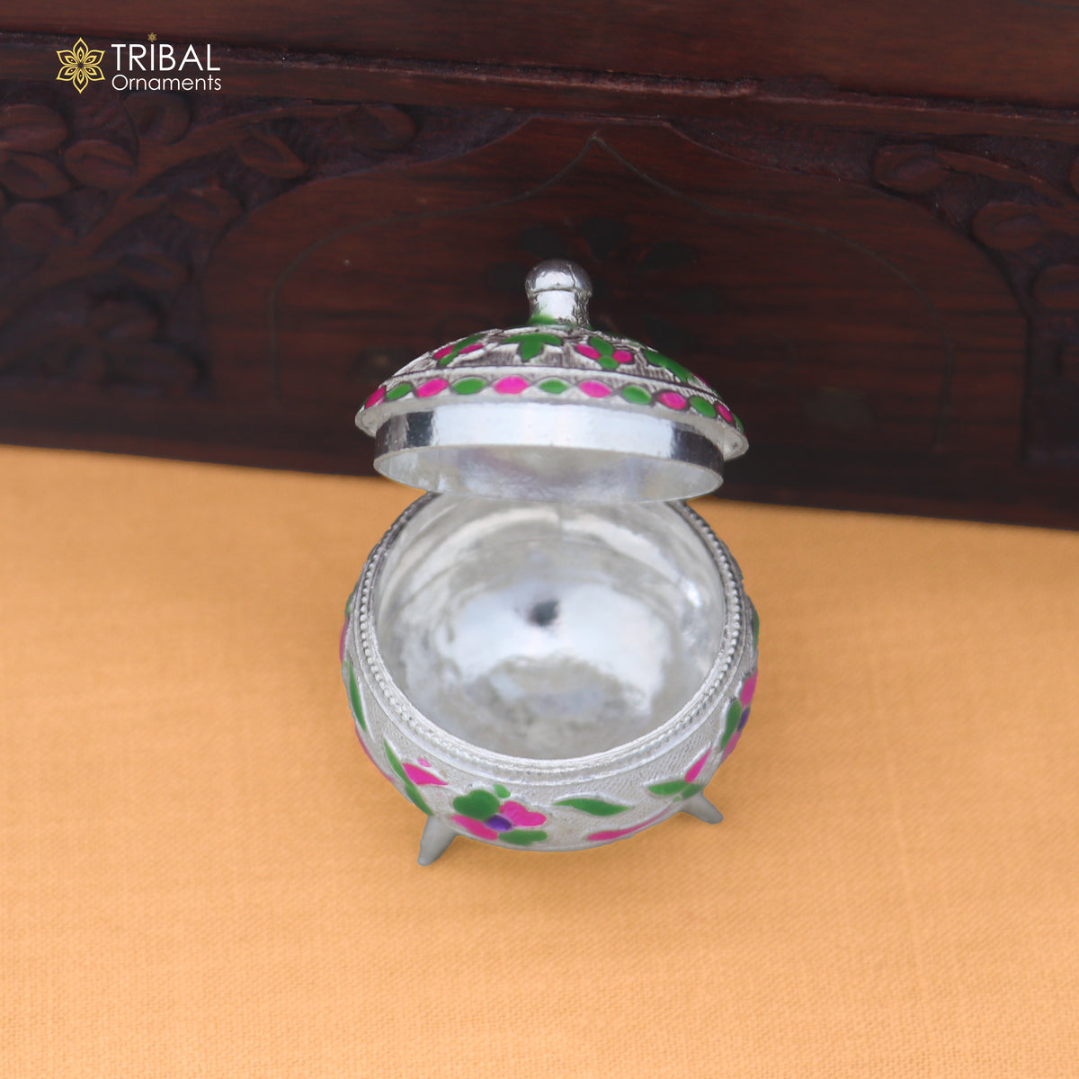 925 Sterling silver fabulous meenakari design trinket box, container box, sindoor customized box stb914