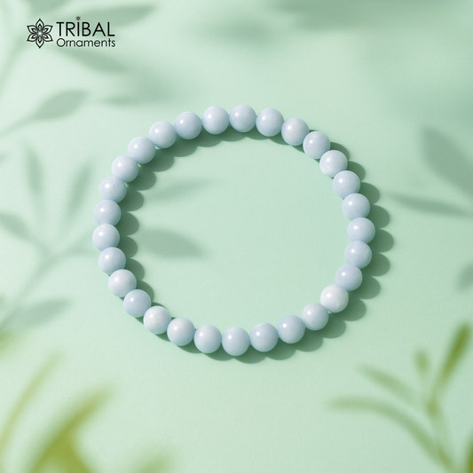 8 MM Angelite natural stone beaded handmade bracelet, customized unisex Jewelry, stnbr116