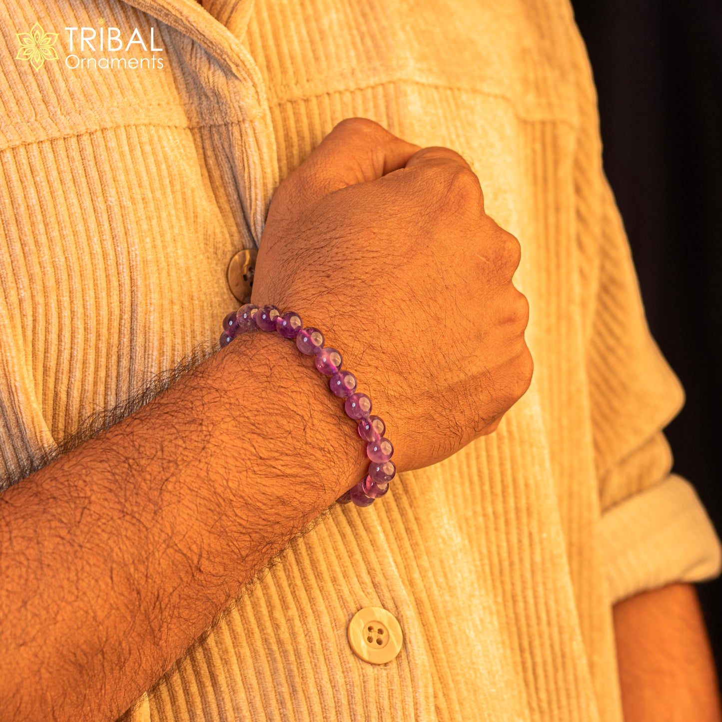 8 MM amethyst natural stone beaded handmade bracelet, customized unisex Jewelry, stnbr126 - TRIBAL ORNAMENTS