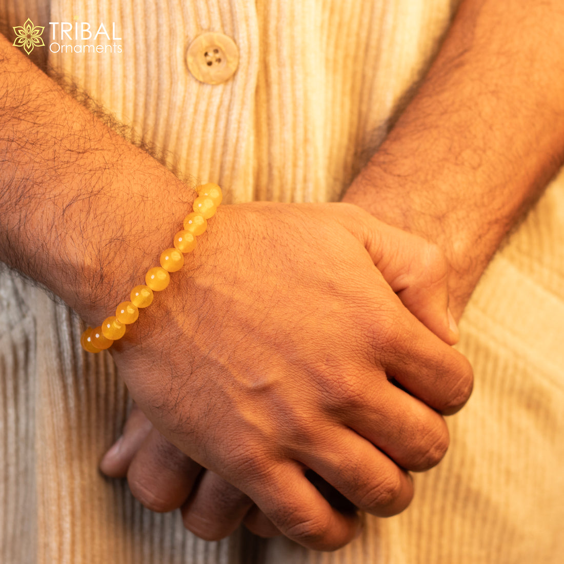 8 MM citrine natural stone beaded handmade bracelet, customized unisex Jewelry, stnbr130 - TRIBAL ORNAMENTS