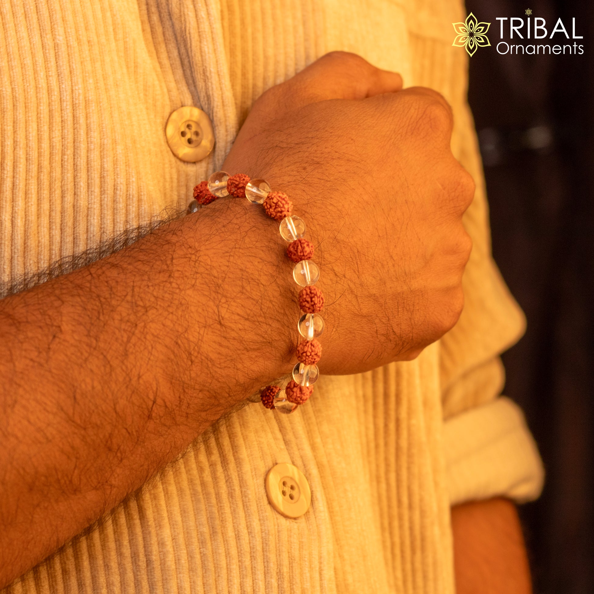 8 MM rudraksha and clear quartz crystal natural stone beaded handmade bracelet, customized unisex Jewelry, stnbr145 - TRIBAL ORNAMENTS