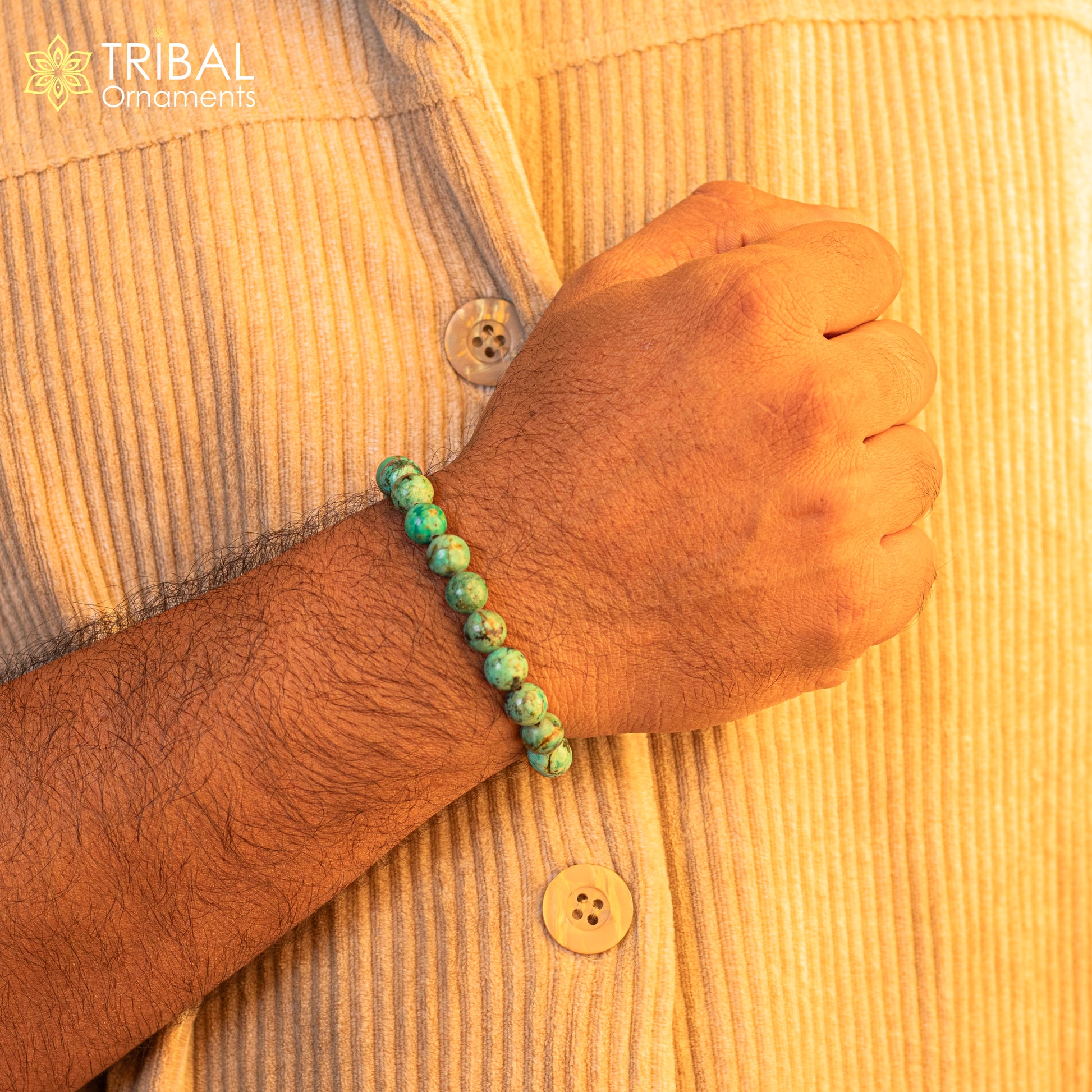 8 MM turquoise natural stone beaded handmade bracelet, customized unisex Jewelry, stnbr165 - TRIBAL ORNAMENTS