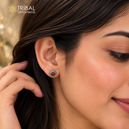 925 sterling silver brown stone stud earring best jewelry er409