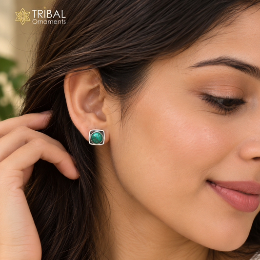 925 sterling silver green turquoise stone stud earring best jewelry er416