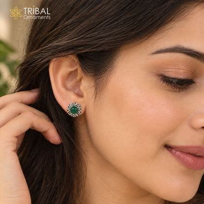 925 sterling silver green stone stud earring best jewelry er417