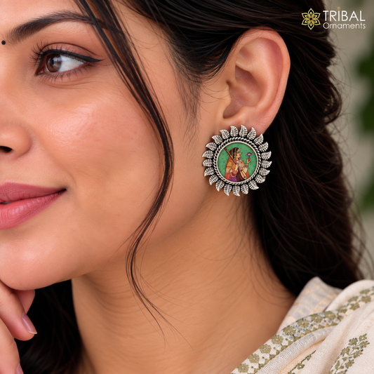 925 sterling silver Meera bai miniature art Painting stud earring er335