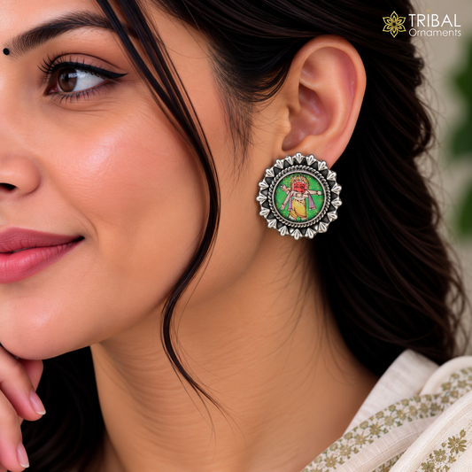925 sterling silver Ganesha miniature art Painting stud earring er336