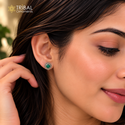 925 sterling silver green stone stud earring best jewelry er406
