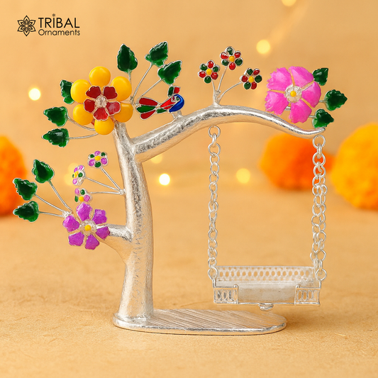 925 Sterling silver handmade laddu Gopala jhula, little Krishna swing on tree, child krishan Swing , silver jhula, laddu gopal jhula, su1051