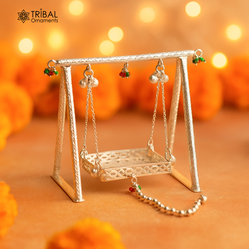 925 Sterling silver handmade Bal Gopala jhula, little Krishna swing, child Krishan Palana, silver Jhula, laddu Gopal jhula silver art su1129