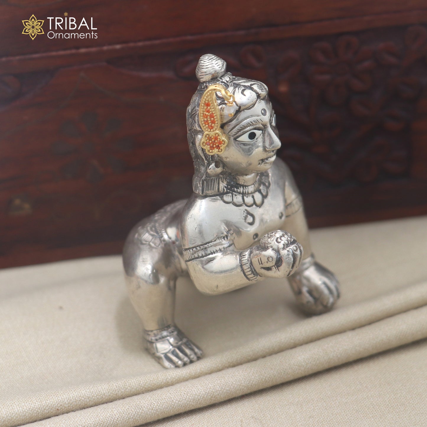 925 sterling silver orange stone laddu Gopala sishful traditional Krishna jewelry su1448