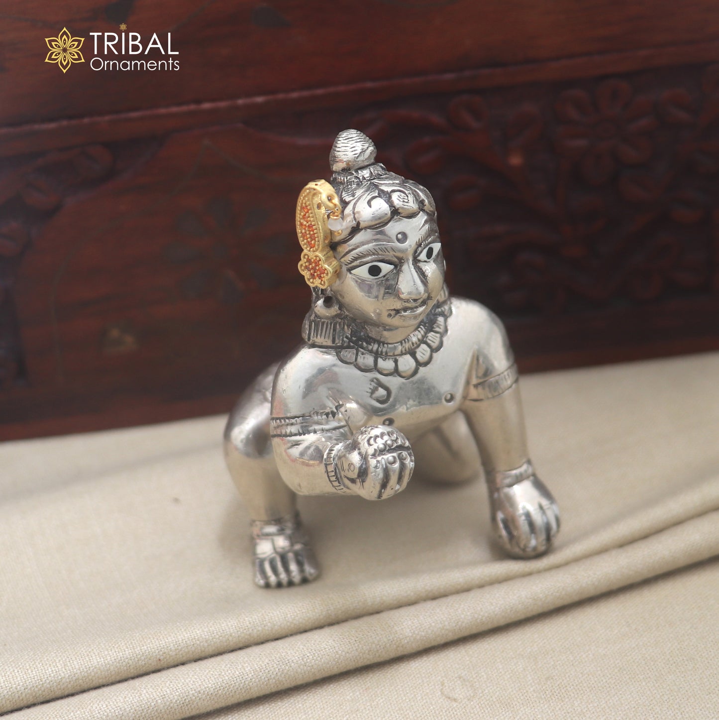 925 sterling silver orange stone laddu Gopala sishful traditional Krishna jewelry su1448