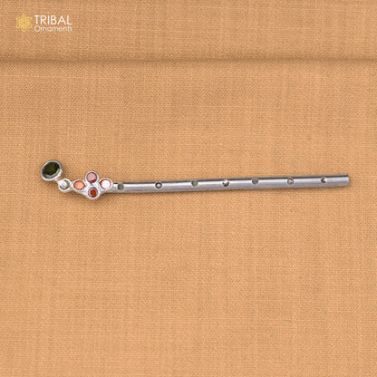 925 sterling silver stone design bansuri laddu Gopala flute, Krishna flute su1427