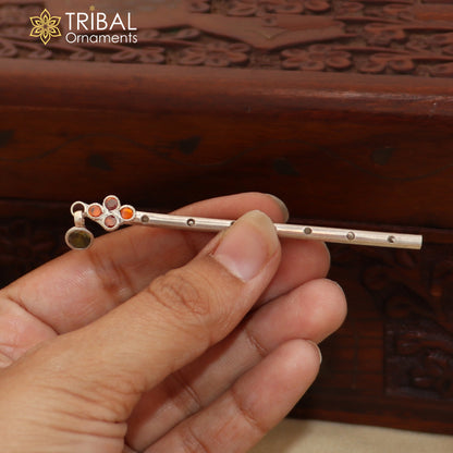 925 sterling silver stone design bansuri laddu Gopala flute, Krishna flute su1427