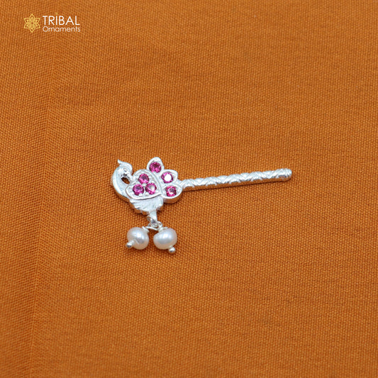 925 sterling silver stone design bansuri laddu Gopala flute, Krishna flute su1432