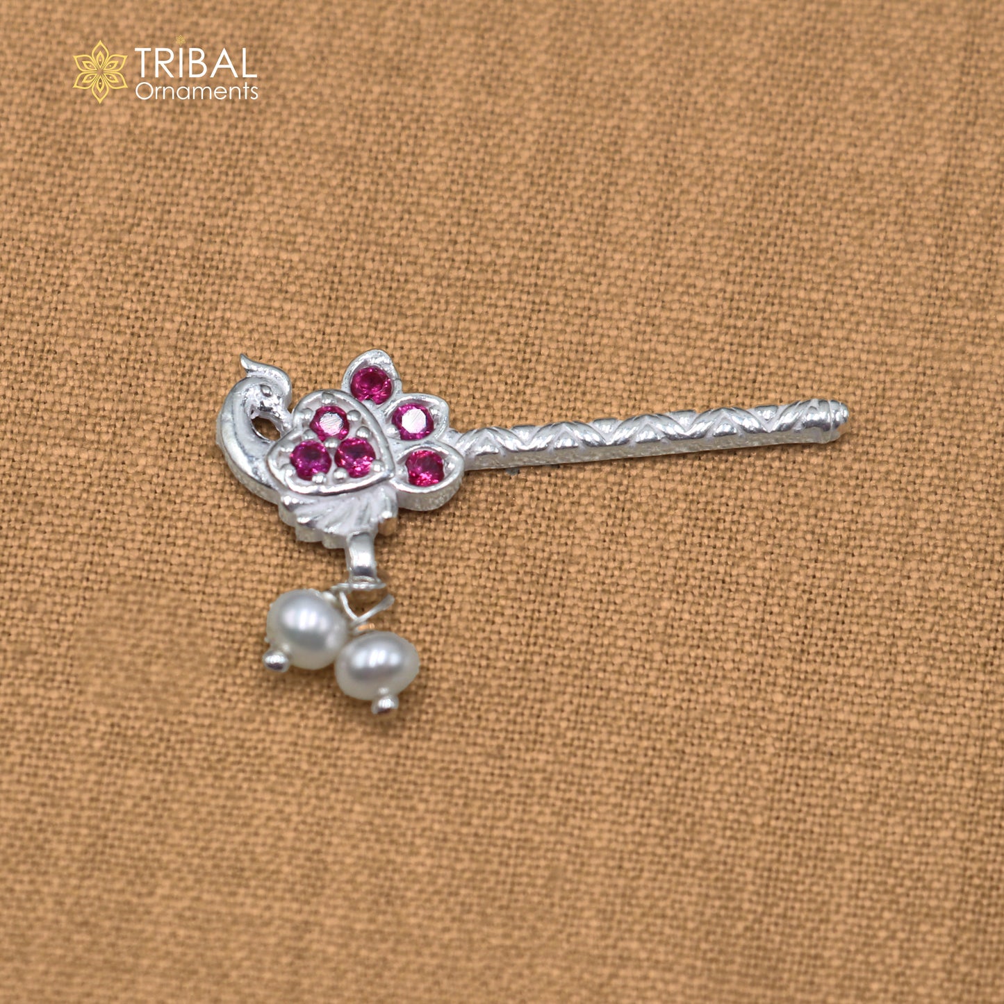 925 sterling silver stone design bansuri laddu Gopala flute, Krishna flute su1432