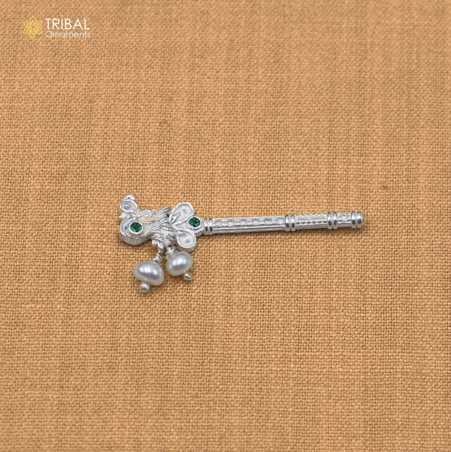 925 sterling silver stone design bansuri laddu Gopala flute, Krishna flute su1433