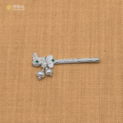 925 sterling silver stone design bansuri laddu Gopala flute, Krishna flute su1433
