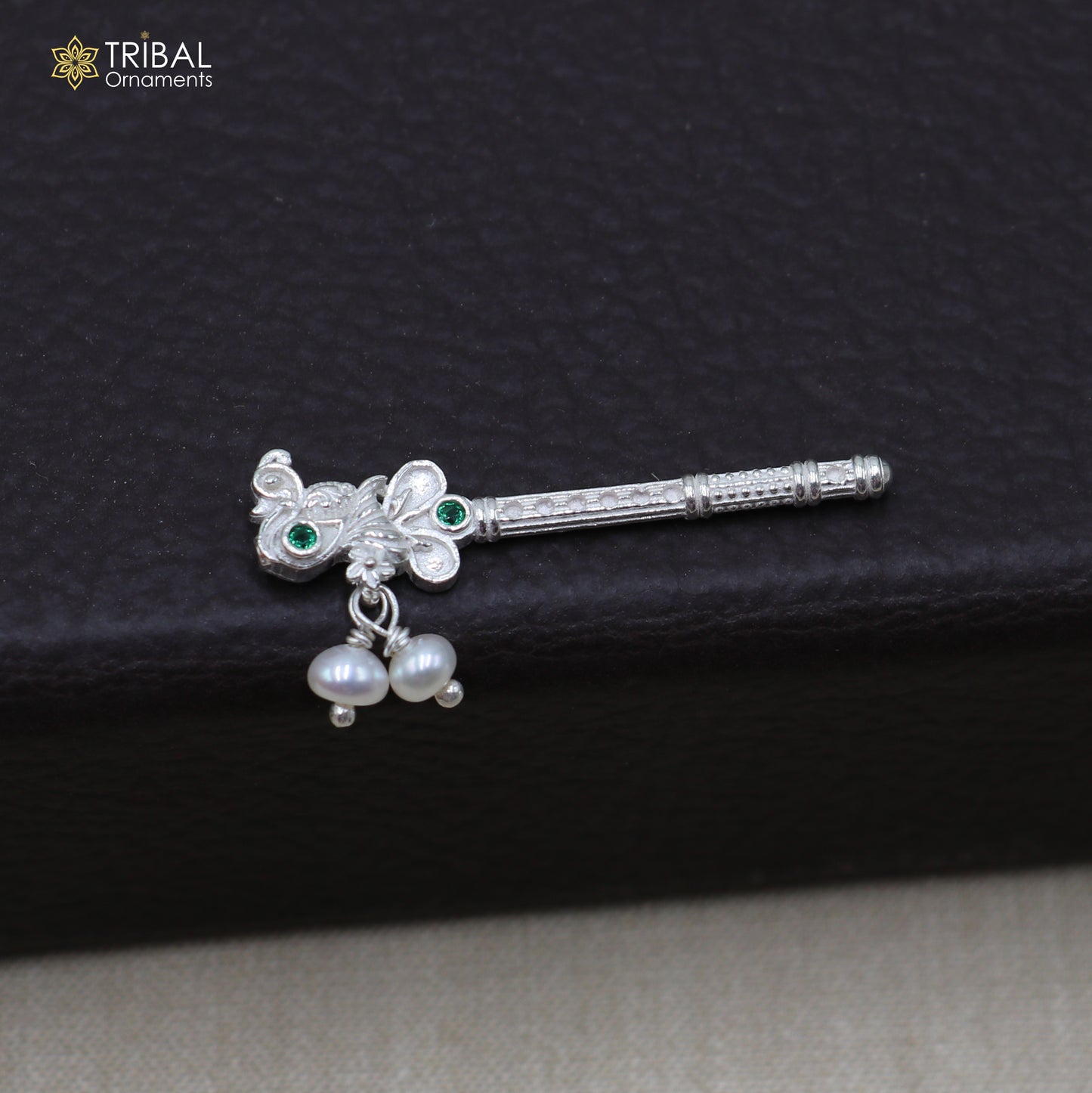925 sterling silver stone design bansuri laddu Gopala flute, Krishna flute su1433