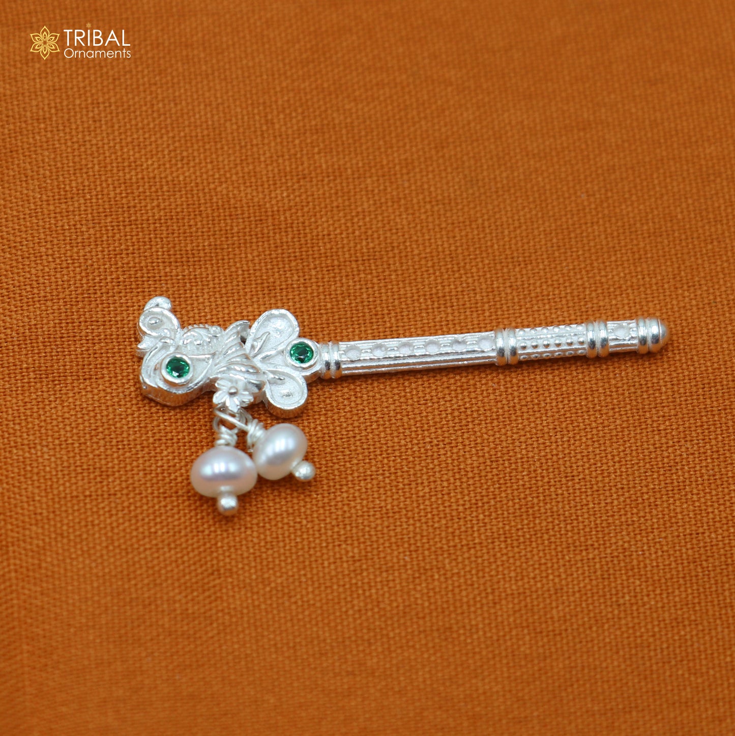 925 sterling silver stone design bansuri laddu Gopala flute, Krishna flute su1433