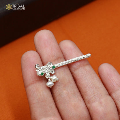 925 sterling silver stone design bansuri laddu Gopala flute, Krishna flute su1433